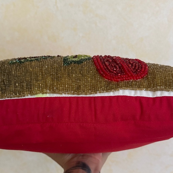 Fully Hand Beaded Cardinal Accent Pillow